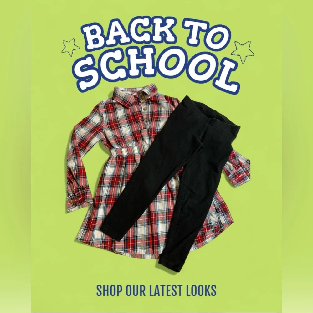 GAP Red Plaid Button Down Shirt Dress with Black Leggings 4/5 girls